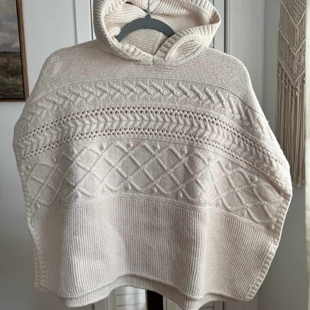Gap Girls Hooded Cable Knit Sweater Poncho Cream Size Kids XXL